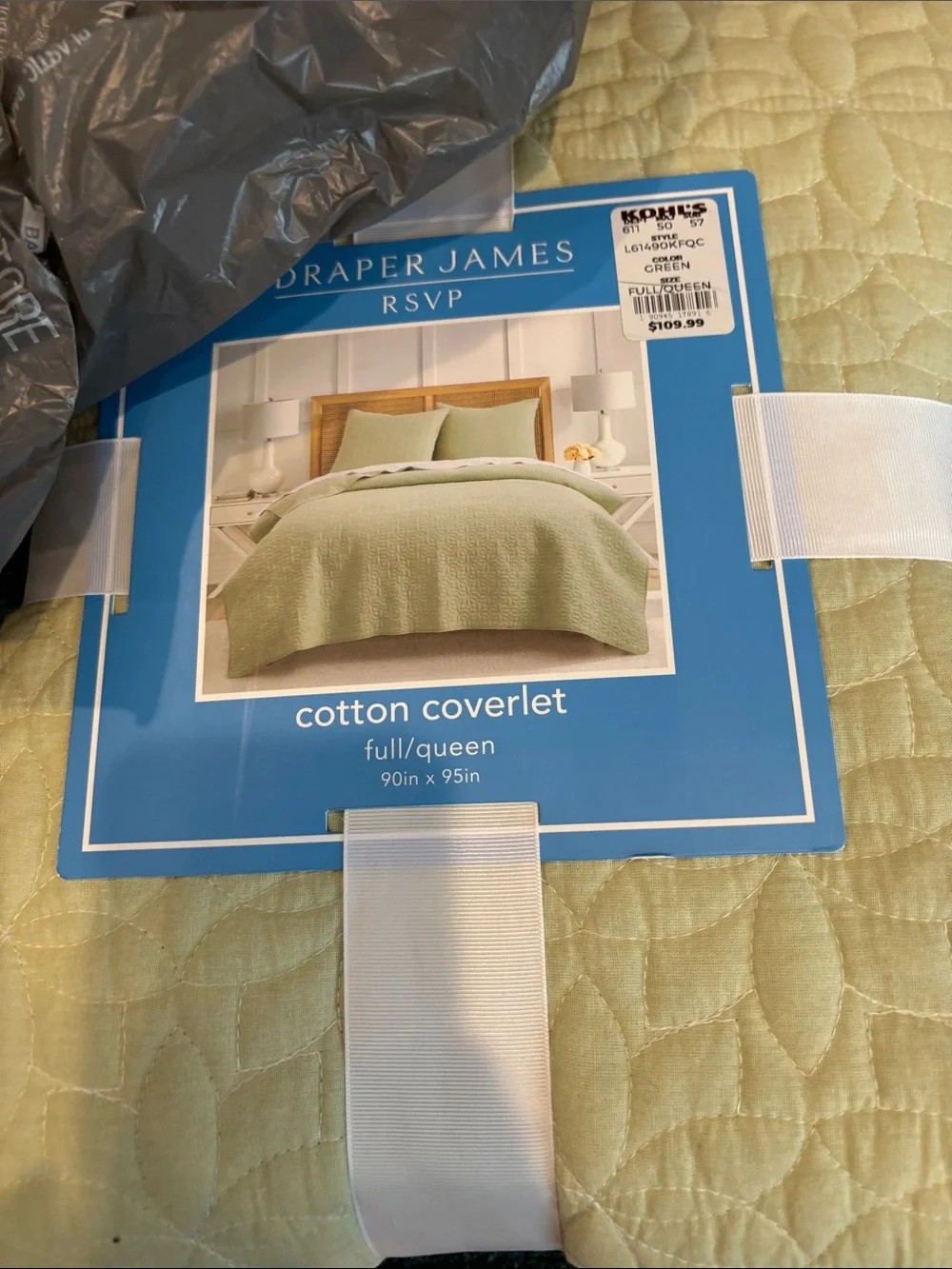 Draper James Cotton Coverlet Light Green Full Queen Brand New
